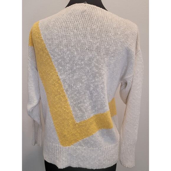 VTG 80s/90s Fashion Arsty Knit Ivory Yellow Geometric Art-to-Wear Sweater M - Picture 3 of 7